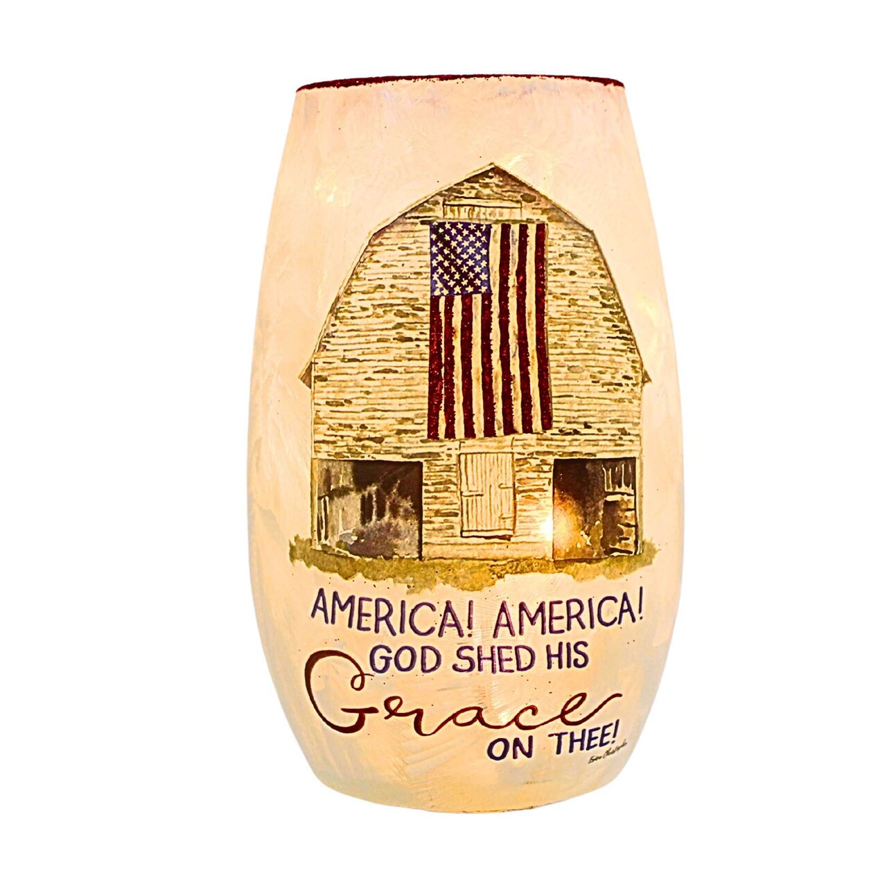 Stony Creek 5.25 In Independence Day Pre-Lit Sm Vase Patriotic Lighted Glass Accent , July 4Th Flag